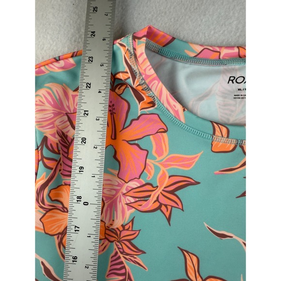Roxy Women's XL Tropical Floral Long Sleeve Rash Guard Swim Top Teal Pink Orange - Picture 6 of 7